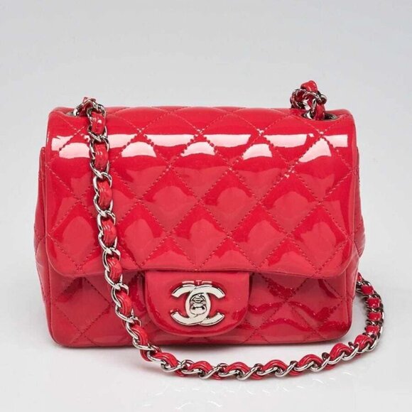 Chanel Pink Quilted Patent Leather Classic Square Mini Flap Bag - Picture 12 of 13